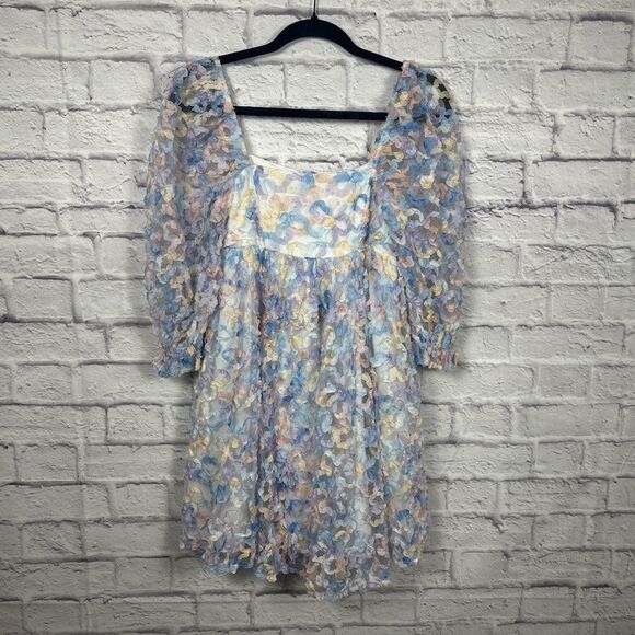 Storia Floral Pastel Flower Ombré Party Babydoll Square Neckline Dress - Picture 4 of 12